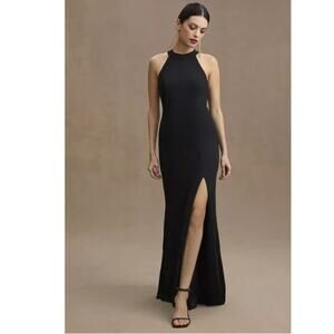 New Anthropologie BHLDN Lennox Halter Open-Back Side-Slit Stretch Crepe Gown 4